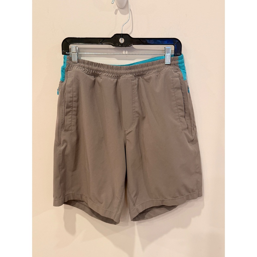 Birddogs Men Brown Teal Lined Gym Athletic Shorts Size Large Long Khaki Blue